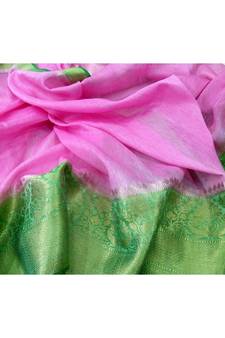 pink Handcrafted Banarsi Silk Linen Saree with contrast border