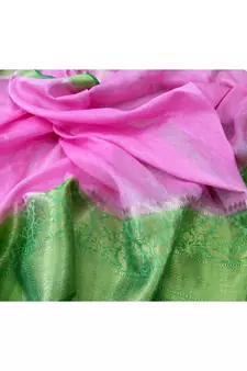 pink Handcrafted Banarsi Silk Linen Saree with contrast border