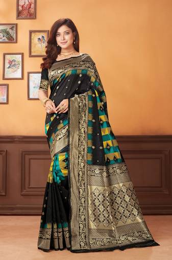 Black woven banarasi saree with blouse