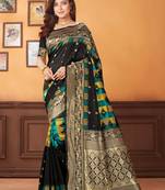 Black woven banarasi saree with blouse