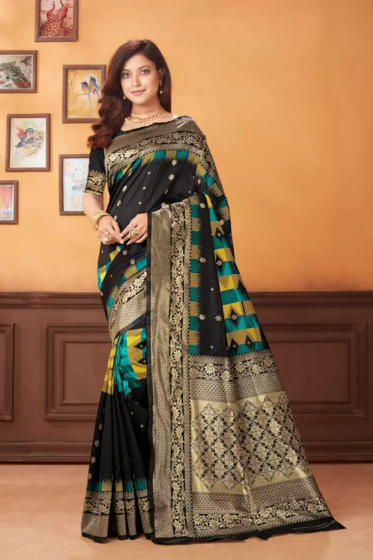 Black woven banarasi saree with blouse