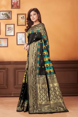 Black woven banarasi saree with blouse 2