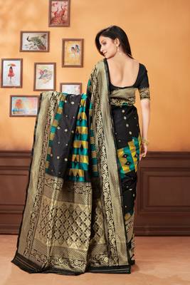 Black woven banarasi saree with blouse 3