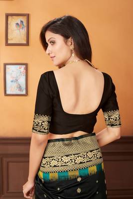 Black woven banarasi saree with blouse 5