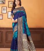 Blue woven banarasi saree with blouse