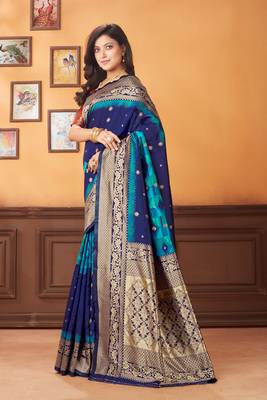 Blue woven banarasi saree with blouse 2