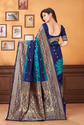 Blue woven banarasi saree with blouse 3