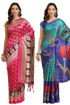 Multicolor printed art silk saree with blouse