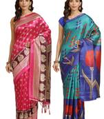 Multicolor printed art silk saree with blouse