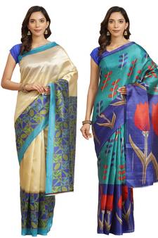 Multicolor printed art silk saree with blouse