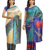 Multicolor printed art silk saree with blouse