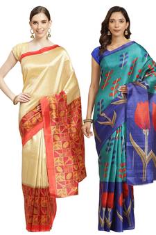 Multicolor printed art silk saree with blouse