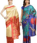 Multicolor printed art silk saree with blouse