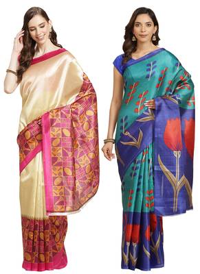 Multicolor printed art silk saree with blouse 1