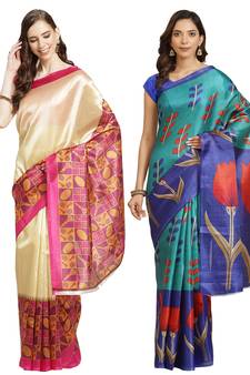 Multicolor printed art silk saree with blouse
