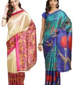 Multicolor printed art silk saree with blouse