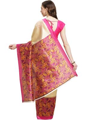 Multicolor printed art silk saree with blouse 3