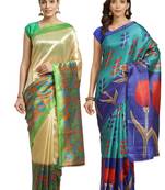 Multicolor printed art silk saree with blouse