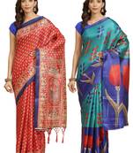 Multicolor printed art silk saree with blouse