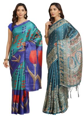 Multicolor printed art silk saree with blouse 1