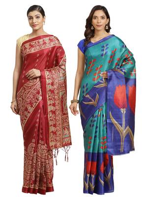 Multicolor printed art silk saree with blouse 1