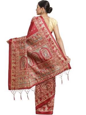 Multicolor printed art silk saree with blouse 3