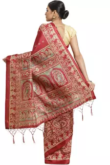 Multicolor printed art silk saree with blouse