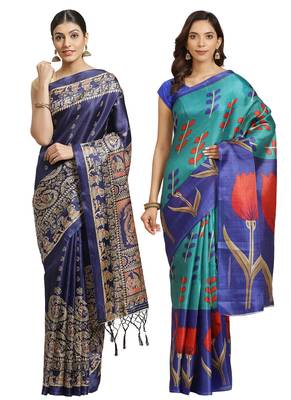 Multicolor printed art silk saree with blouse 1