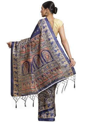 Multicolor printed art silk saree with blouse 3
