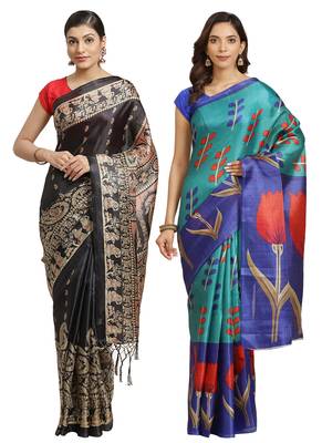 Multicolor printed art silk saree with blouse 1