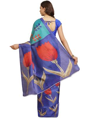 Multicolor printed art silk saree with blouse 2