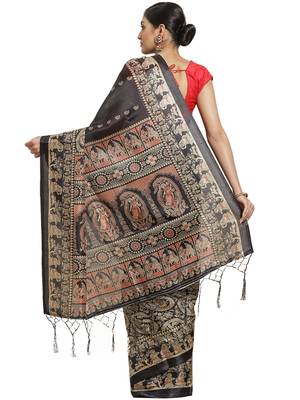 Multicolor printed art silk saree with blouse 3