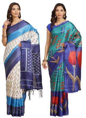 Multicolor printed art silk saree with blouse 1
