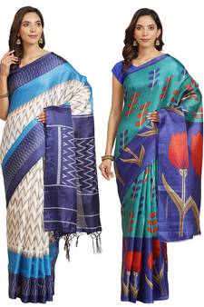 Multicolor printed art silk saree with blouse