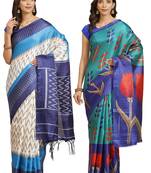 Multicolor printed art silk saree with blouse
