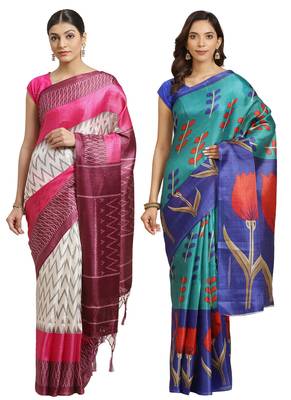 Multicolor printed art silk saree with blouse 1