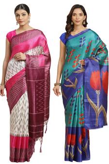 Multicolor printed art silk saree with blouse