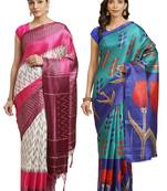 Multicolor printed art silk saree with blouse