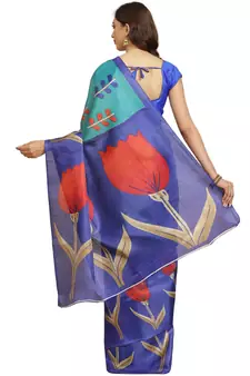 Multicolor printed art silk saree with blouse
