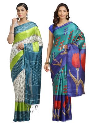Multicolor printed art silk saree with blouse 1