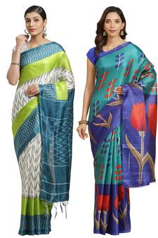 Multicolor printed art silk saree with blouse