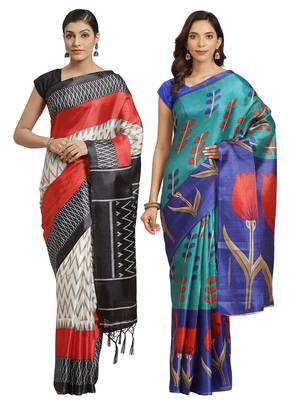 Multicolor printed art silk saree with blouse 1