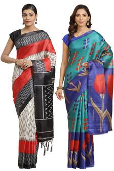 Multicolor printed art silk saree with blouse