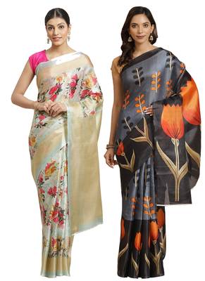 Multicolor printed art silk saree with blouse 1