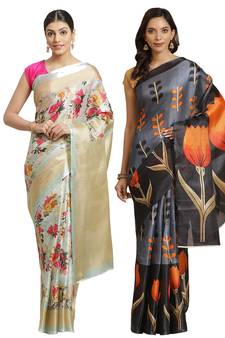 Multicolor printed art silk saree with blouse