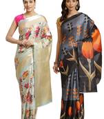 Multicolor printed art silk saree with blouse