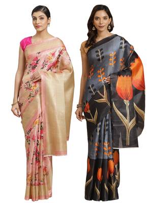 Multicolor printed art silk saree with blouse 1