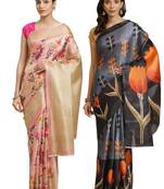Multicolor printed art silk saree with blouse