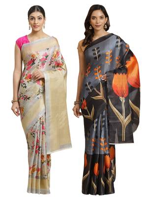 Multicolor printed art silk saree with blouse 1