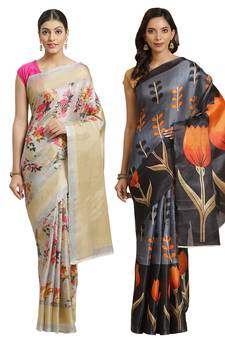 Multicolor printed art silk saree with blouse